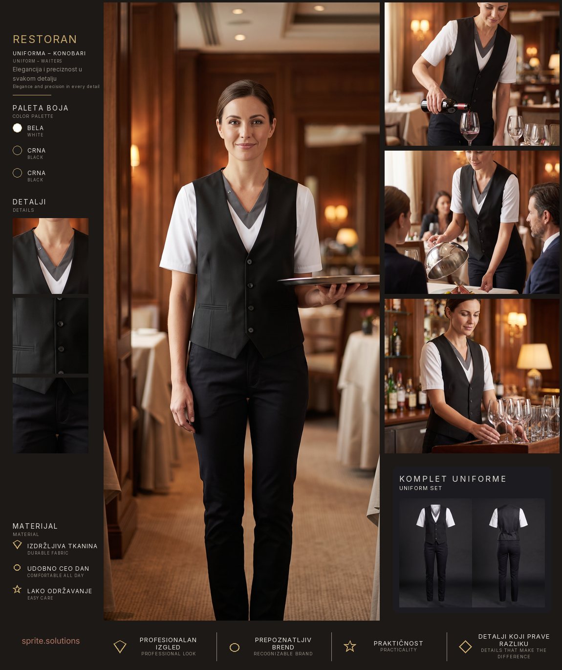 A portrait offer sheet for a waitress: main shot, three scenes, the set, palette and materials